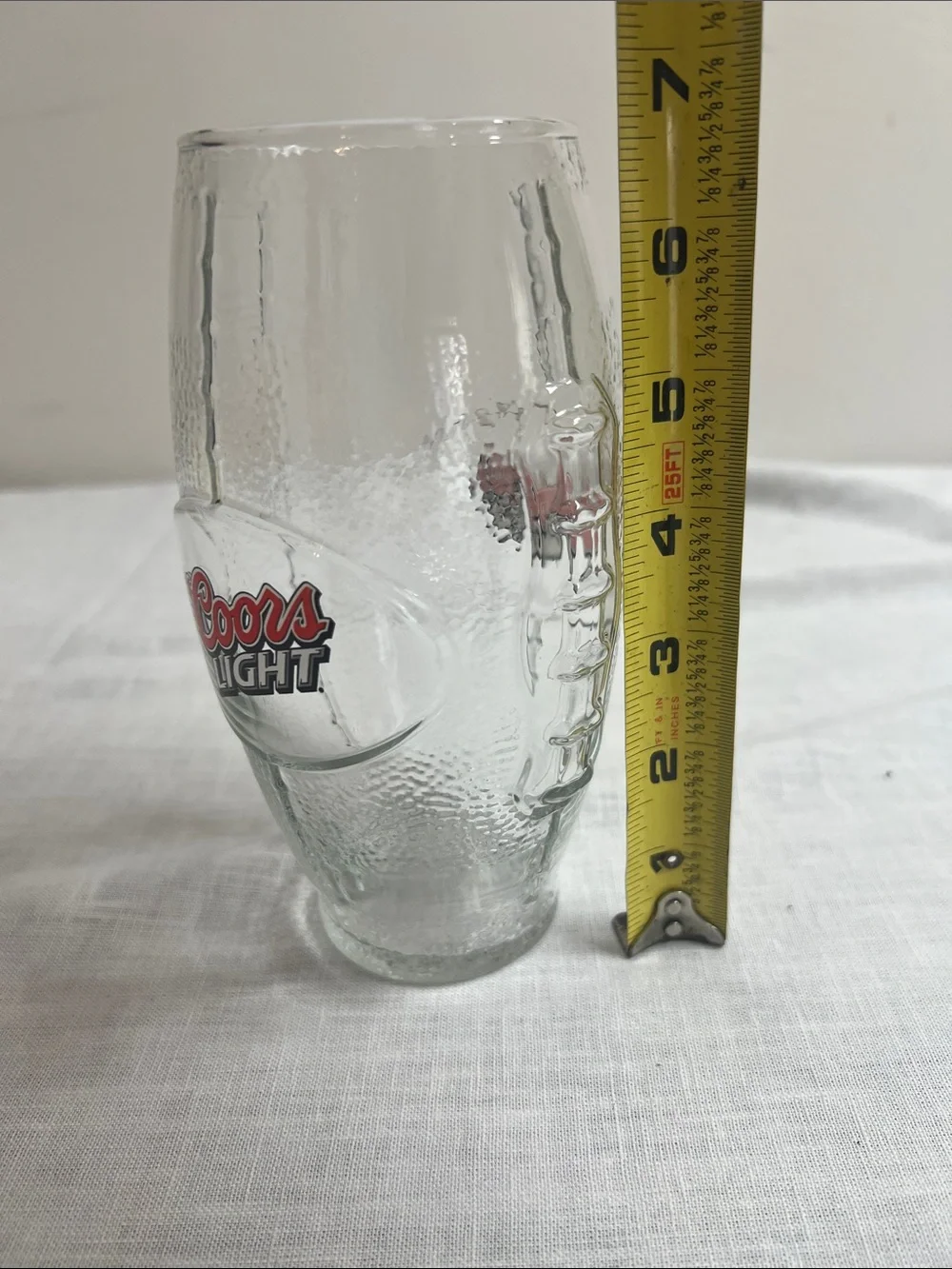🌞 Coors Light red white & black on clear Footbsll Shaped Glass Beer Tumbler